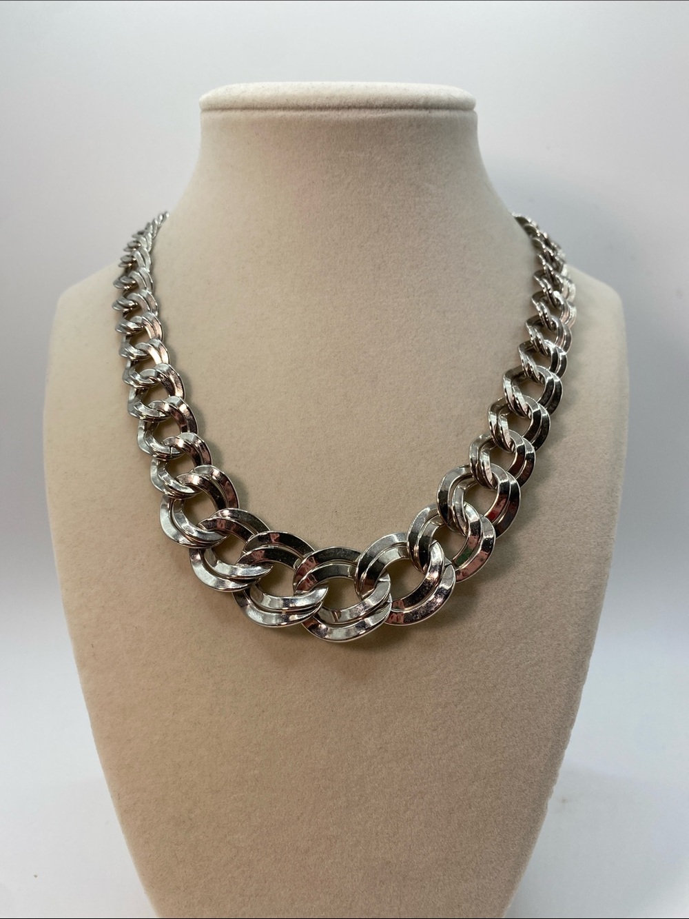 Vintage Monet Silver Tone Double Curb Link Statement Necklace
